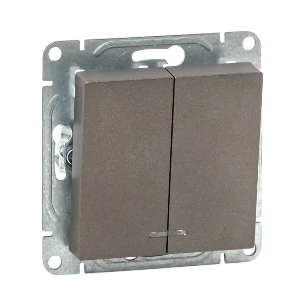 Механизм выключателя, двухклавишный, с подсветкой, мокко Эпика EKF