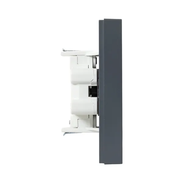 Механизм розетки двойной, 16А, без заземления, со шторками, с рамкой, графит Эпика EKF