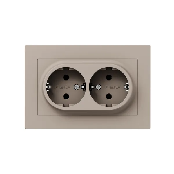 Механизм розетки двойной, 16А, с заземлением, без шторок, с рамкой, кремовый Эпика EKF