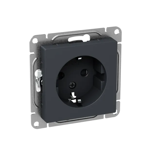 Механизм розетки, 16А, с заземлением, со шторками, графит Эпика EKF