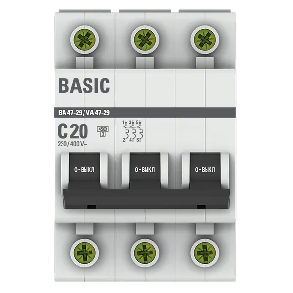 Автоматический выключатель 3P 20А (C) 4,5кА ВА 47-29 Basic