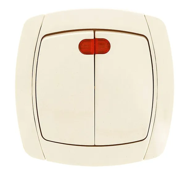 Париж Выключатель 2-клавишный с индикатором 10А бежевый EKF Simple