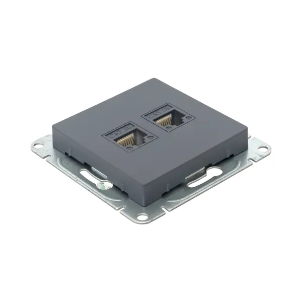 Механизм розетки RJ45 - 2шт, (cat5), графит Эпика EKF