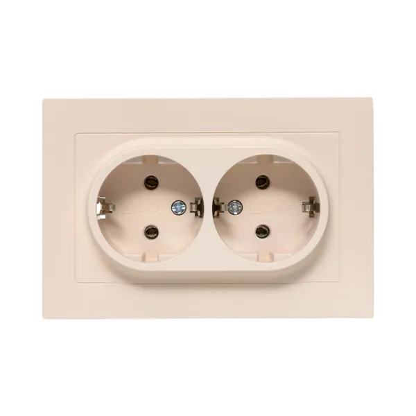 Механизм розетки двойной, 16А, с заземлением, без шторок, с рамкой, кремовый Эпика EKF