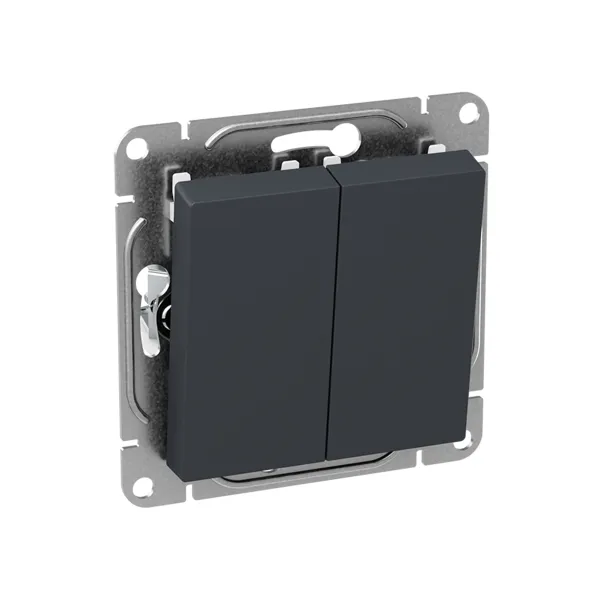 Механизм выключателя, двухклавишный, проходной, графит Эпика EKF