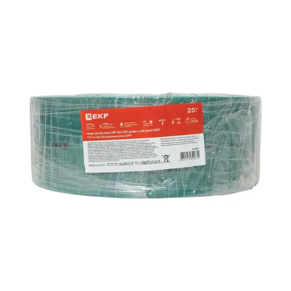 Термоусаживаемая трубка ТУТ нг 60/30 зелёная рулон EKF PROxima
