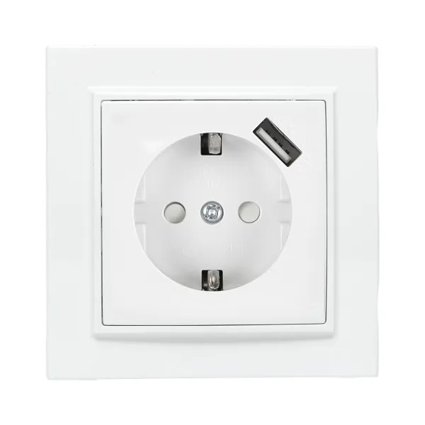 Розетка 1-местная СП с/з Минск 16А белая с защ. штор. с USB 1А EKF