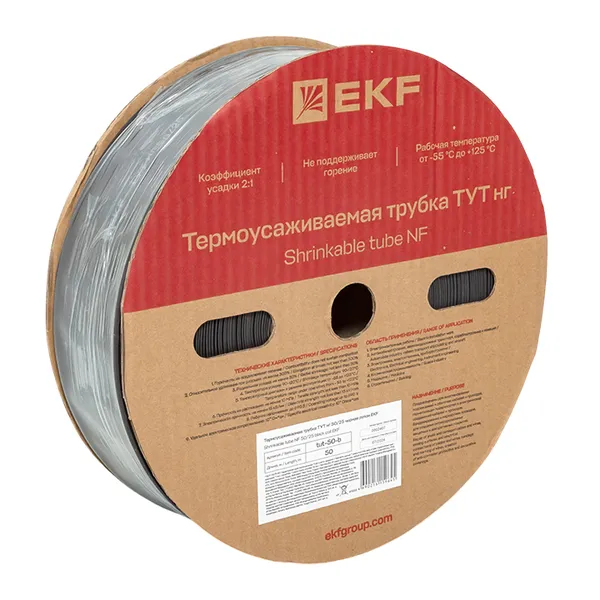 Термоусаживаемая трубка ТУТ нг 50/25 черная рулон EKF PROxima