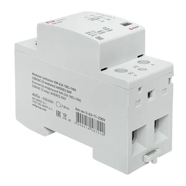 Контактор модульный КМ 63А 1NC+1NO 230VAC (2 мод.) AVERES EKF