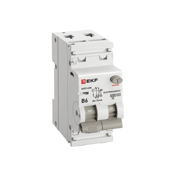 Автоматический выключатель дифференциального тока АВДТ-63N 1P+N 6А характеристика B 10мА тип A электромеханический 6кА PROXIMA EKF