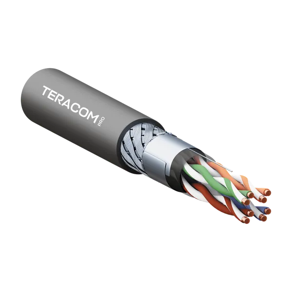 Кабель витая пара TERACOM PRO Cat.5E SF/UTP для промышленного Ethernet проводник 4 пары 19x0,1мм 26AWG оболочка полиуретан -40°C – +80°C цвет черный (упак. 305м)