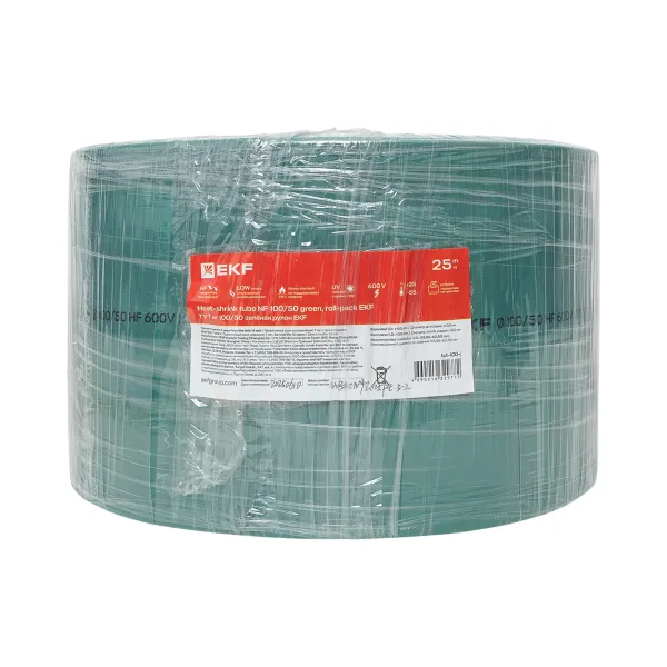 Термоусаживаемая трубка ТУТ нг 100/50 зелёная рулон EKF PROxima