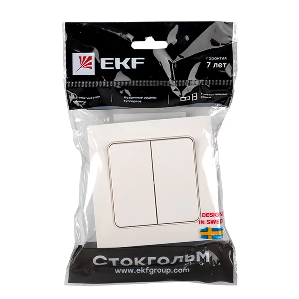 Стокгольм Выключатель 2-кл. 10А автоматические клеммы белый EKF