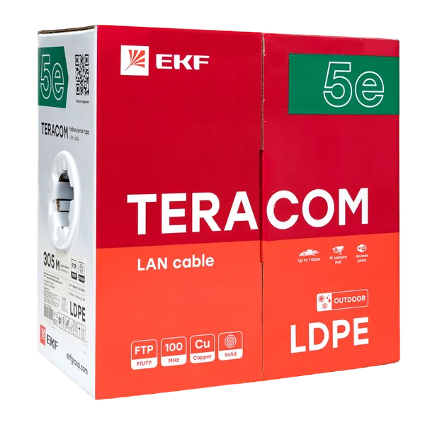 Кабель витая пара TERACOM Cat.5E F/UTP 4 пары solid внешний оболочка LDPE цвет черный (упак. 305м)