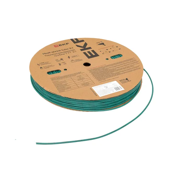 Термоусаживаемая трубка ТУТ нг 2/1 зелёная рулон EKF PROxima