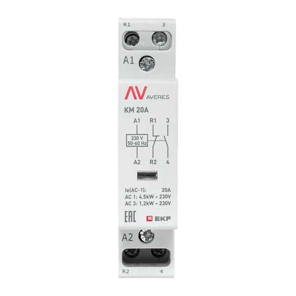 Контактор модульный КМ 20А 1NC+1NO 230VAC (1 мод.) AVERES EKF