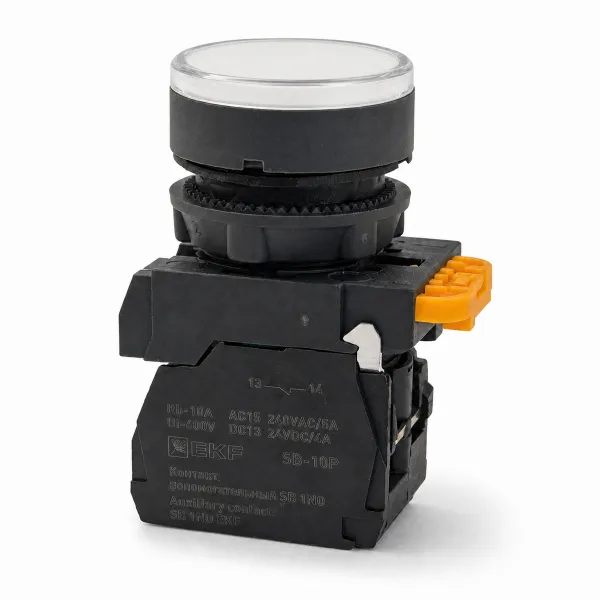 Кнопка SB-27 плоская без фиксации c подсветкой 24V DC 1NO белая IP65 EKF