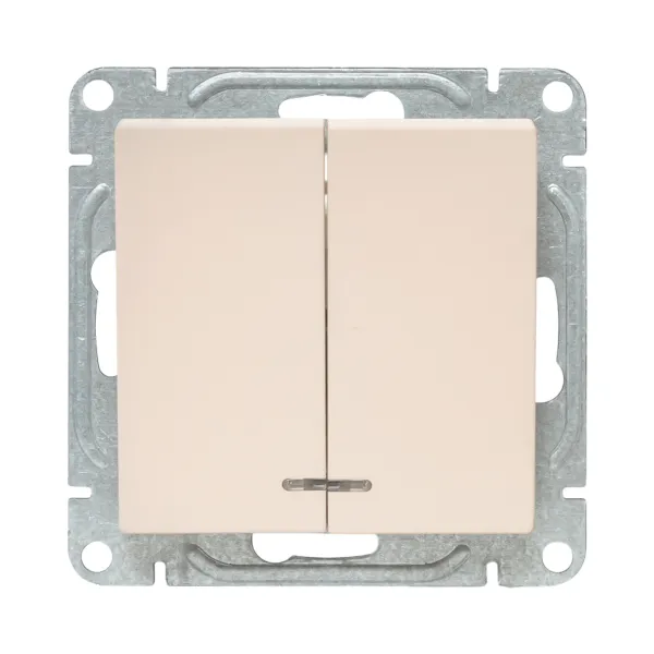 Механизм выключателя, двухклавишный, с подсветкой, кремовый Эпика EKF