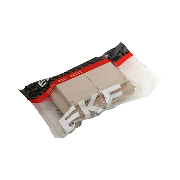 Механизм розетки двойной, 16А, IP44, с заземлением, со шторками, с рамкой, с крышками, кремовый Эпика EKF