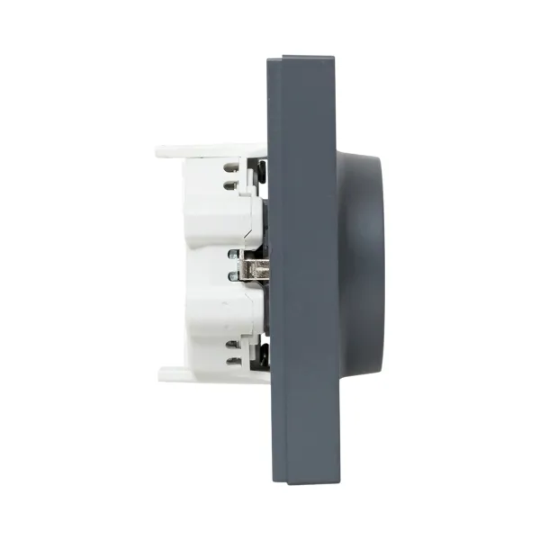 Механизм розетки двойной, 16А, с заземлением, со шторками, с рамкой, графит Эпика EKF