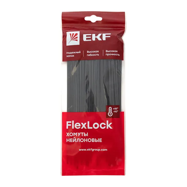 Хомут P6.6 стандартный (ч), 3.6x200 (100шт) FlexLock EKF