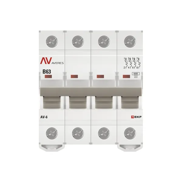 Выключатель автоматический AV-6 4P 63A (B) 6kA EKF AVERES