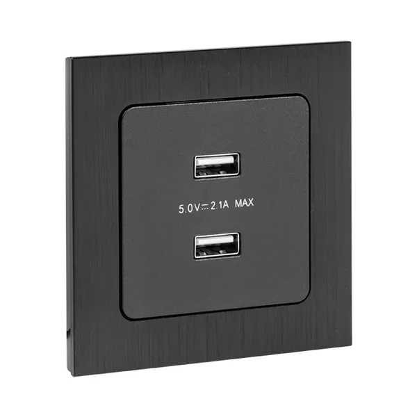 Стокгольм Механизм Розетки USB 2-местной 2,1А винтовые клеммы черный EKF PROxima