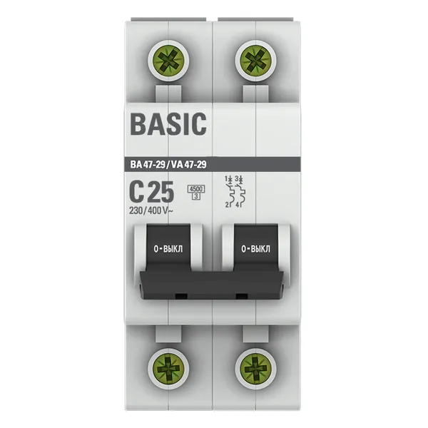 Автоматический выключатель 2P 25А (C) 4,5кА ВА 47-29 Basic