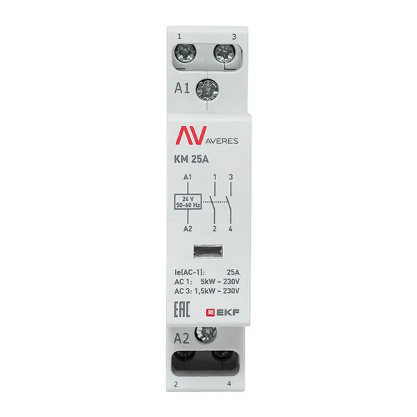 Контактор модульный КМ 25А 2NО 24VAC (1 мод.) AVERES EKF