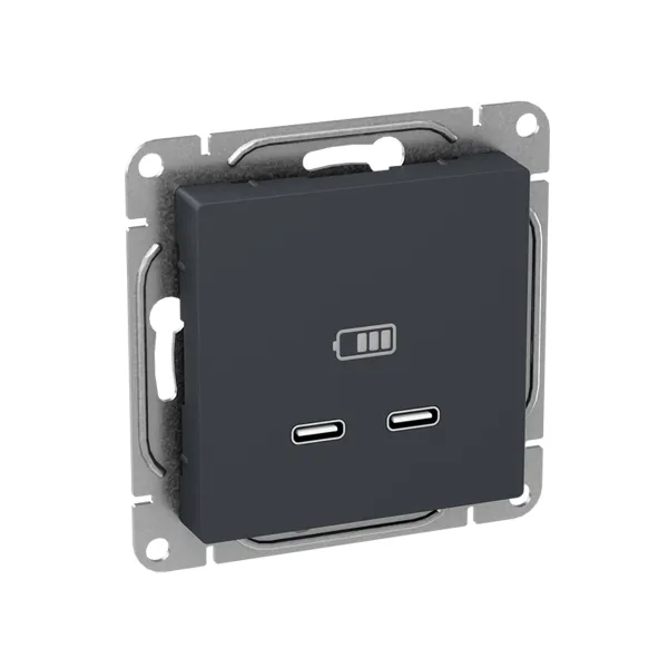 Механизм розетки USB-C - 2шт, графит Эпика EKF