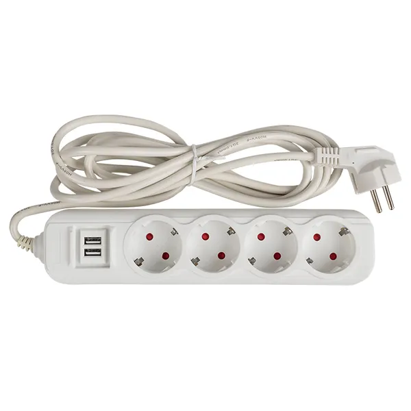 Удлинитель "Эксперт" 4 гнезда 2 метра 13А/3,0кВт с 2 USB 2,1А ПВС 3х1 EKF PROxima