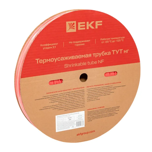 Термоусаживаемая трубка ТУТ нг 4/2 красная рулон EKF PROxima