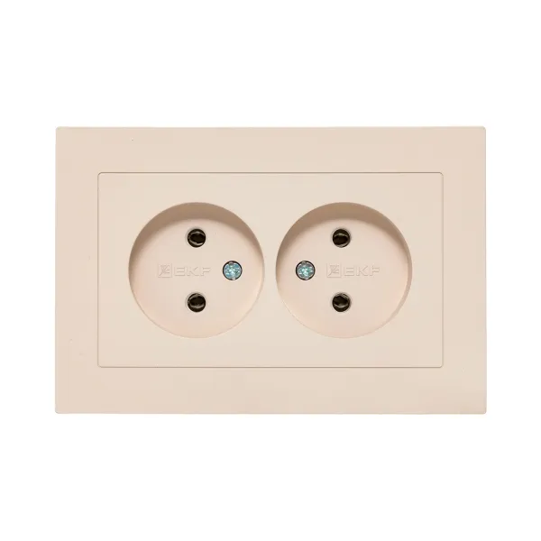 Механизм розетки двойной, 16А, без заземления, без шторок, с рамкой, кремовый Эпика EKF