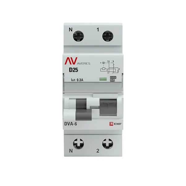 Дифференциальный автомат DVA-6 1P+N 25А (D) 300мА (A) 6кА EKF AVERES