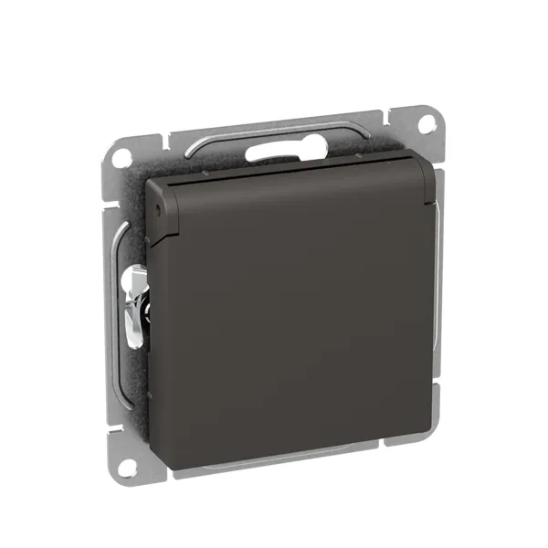 Механизм розетки, 16А, IP44, с заземлением, со шторками, c крышкой, мокко Эпика EKF