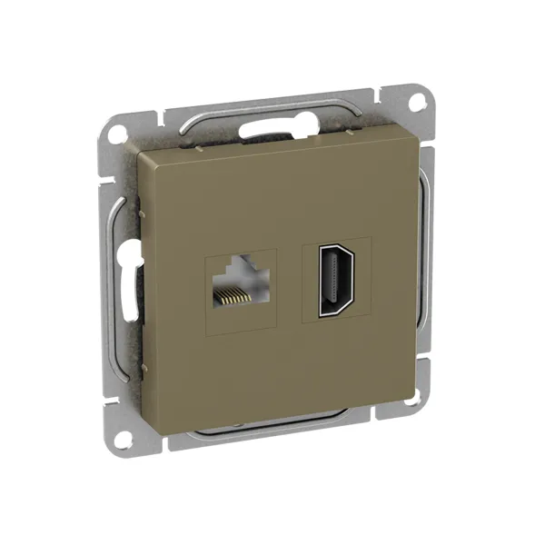 Механизм розетки HDMI+RJ45 (cat5), шампань Эпика EKF