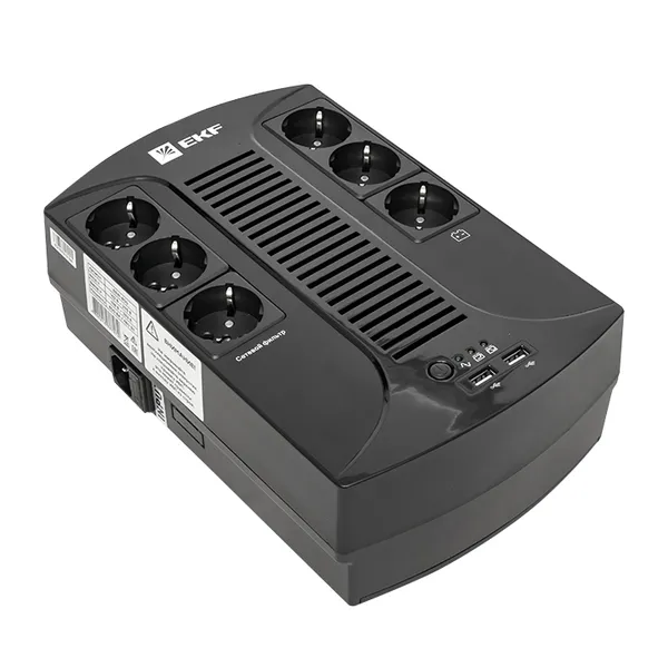 ИБП E-Power Home 800 ВА , 480Вт, 6хSchuko, 2xUSB Charger, USB,RJ11