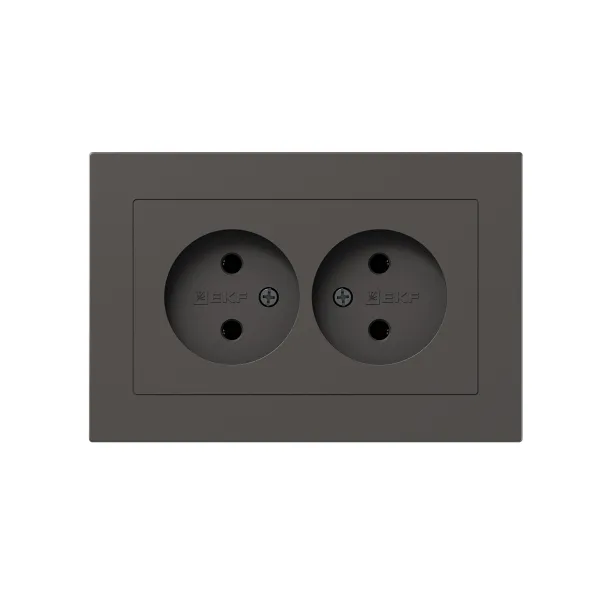 Механизм розетки двойной, 16А, без заземления, без шторок, с рамкой, мокко Эпика EKF