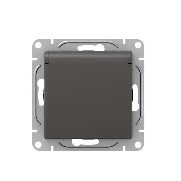 Механизм розетки, 16А, IP44, с заземлением, со шторками, c крышкой, мокко Эпика EKF