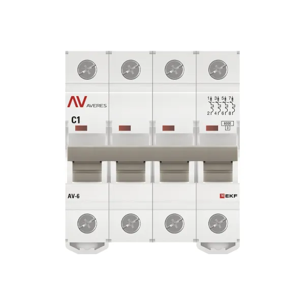 Выключатель автоматический AV-6 4P 1A (C) 6kA EKF AVERES