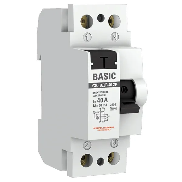 Устройство защитного отключения УЗО ВДТ-40 2P 40А/ 30мА (электронное) EKF Basic (5 шт)