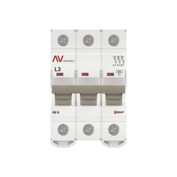 Выключатель автоматический AV-6 3P 3A (L) 6kA EKF AVERES