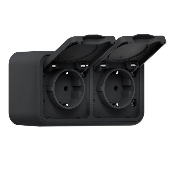 Розетка, двухместная, ОП, винтовые клеммы антрацит, Бронто EKF