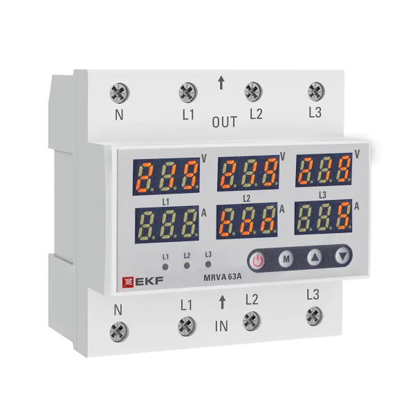Трехфазное реле напряжения и тока с дисп. MRVA-3 63A EKF