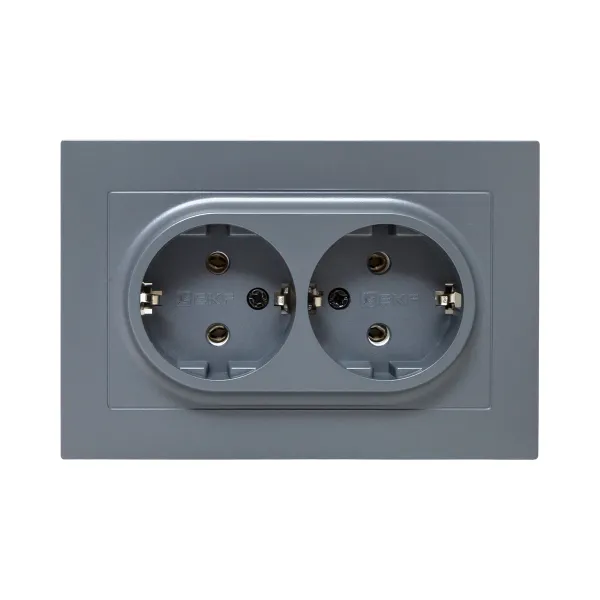Механизм розетки двойной, 16А, с заземлением, без шторок, с рамкой, графит Эпика EKF