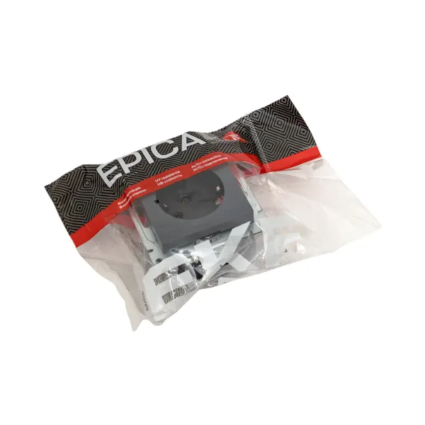 Механизм розетки, 16А, с заземлением, со шторками, графит Эпика EKF