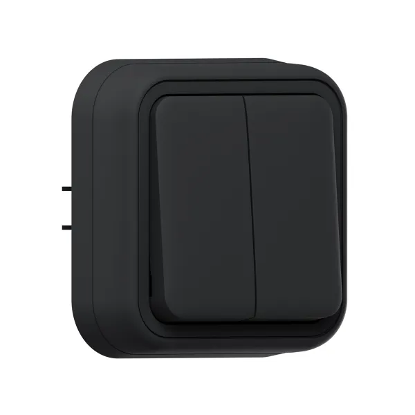 Выключатель, двухклавишный, проходной, СП, автоматические клеммы антрацит, Бронто EKF