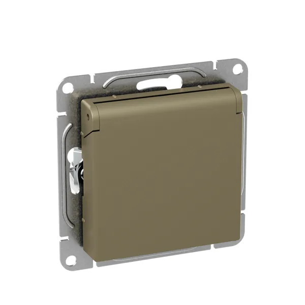 Механизм розетки, 16А, IP44, с заземлением, со шторками, c крышкой, шампань Эпика EKF