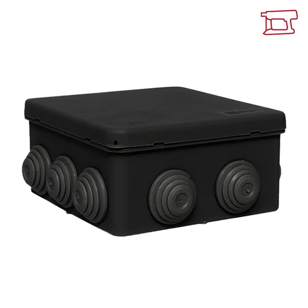 Коробка распределительная КМР-030-014 с крышкой (100х100х50) для прямого монтажа, 10 мембр. вводов чёрная IP55 розн. стикер EKF