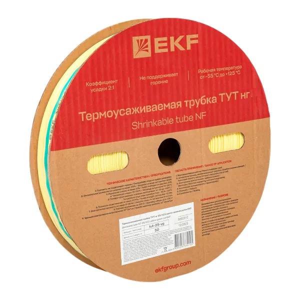 Термоусаживаемая трубка ТУТ нг 25/12,5 жел-зел рулон EKF PROxima